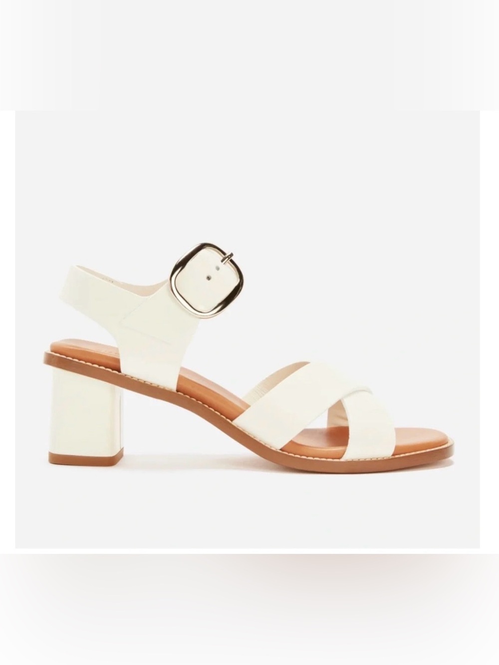 EUC Everlane Italian Leather Buckle Block Heel Sandals Cream Tan US 6